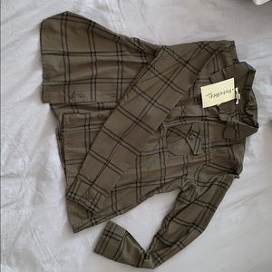 Army green and black printed button down